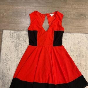 Charming Charlie Red and Black Plunge A-Line Dress